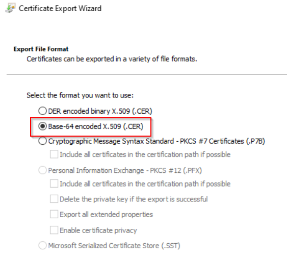 Export the certificate