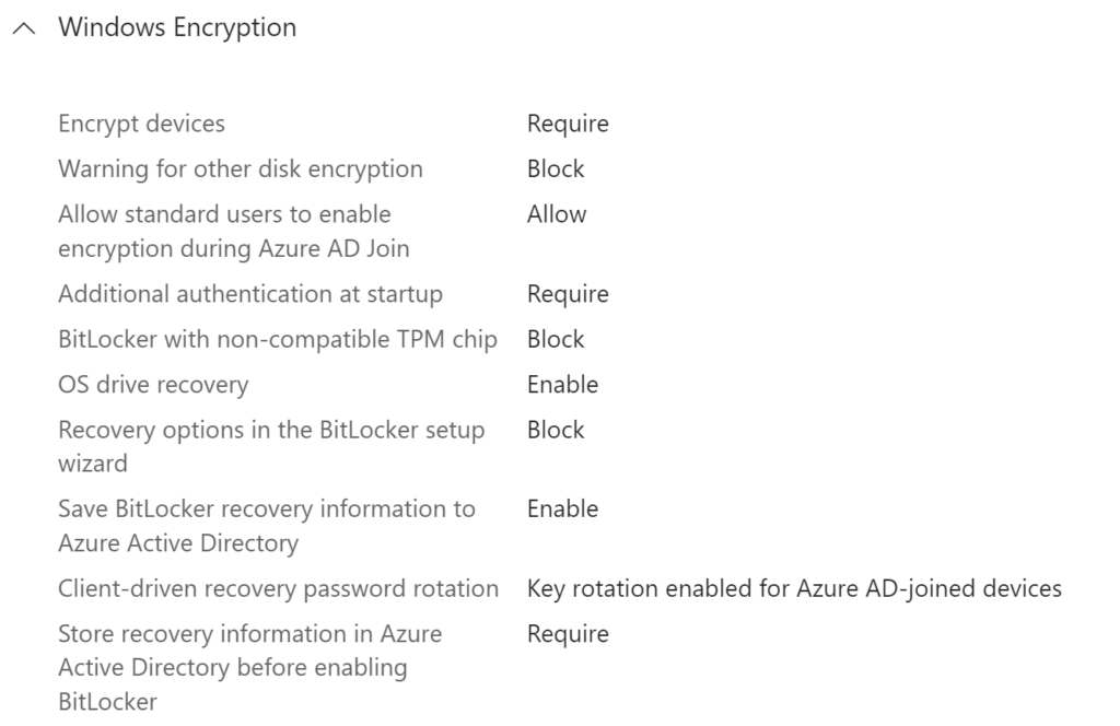 BitLocker settings